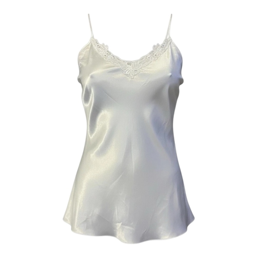 Dentelle Vintage 80s White Bridal Satin Slip Chemise Nightgown Large Coquette